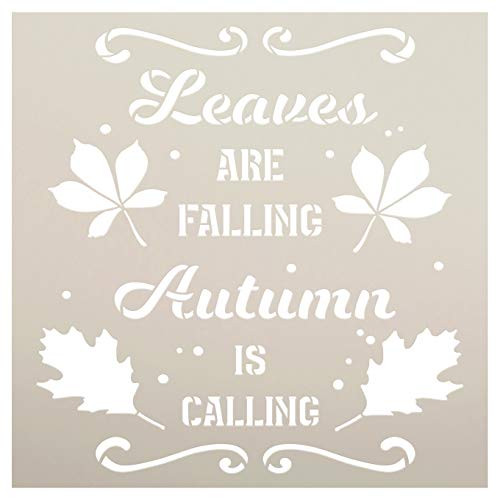 Leaves Falling Autumn Calling Stencil by StudioR12   DIY Cursive Home Decor Gift   Craft  and  Paint Wood Sign   Reusable Mylar Template   Select Size  9 inches x 9 inches