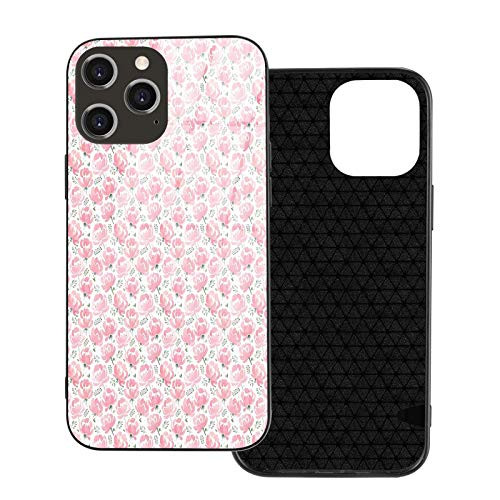 Compatible with iPhone 12 pro max case?Flower?Flourishing Peonies in Watercolors Hand Drawn Garden of Botanical Elements?Pale Pink and Green.Shockproof  Full Body Protection   6.7 inch