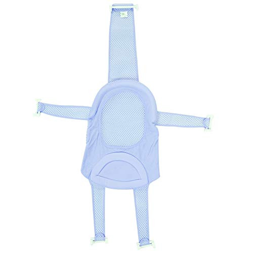 Zerodis Baby Bath Support SeatComfort Massage Cloth Adjustable Length Infant Shower Mesh with Soft Head Cushion Non-Slip Safety Net Bathtub Sling Shower Bathing Cradle Rings for Tub Light Blue
