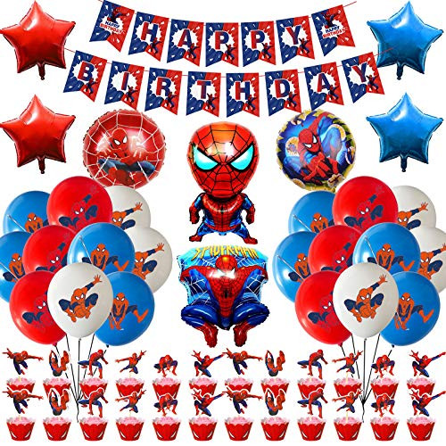 Osugin Spiderman Party DecorationsSuperhero Avengers Party SuppliesSpiderman Themed Supplies Spiderman Happy Birthday Banner Balloons Cake Topper for Kids Birthday Party Decoration