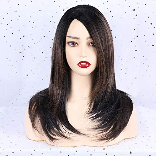 FORCUTEU Medium Length Dark Brown Wig for Women Side Part Layered Shoulder Length Wig Synthetic Natural Looking Heat Resistant Wig
