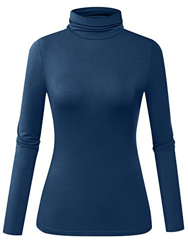 Herou Womens Long Sleeve Soft Lightweight Pullover Turtleneck Tops  Beja Blue Small