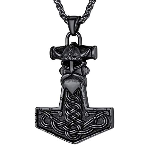 FaithHeart Odin Thors Hammer Pendant Stainless Steel Nordic Viking Mjolnir Necklace Helmet Talisman Vintage Celtic Knot Necklaces for Men-Black Custom Engrave FaithHeart Odin Thors Hammer Pendant Stainless Steel Nordic Viking Mjolnir Necklace Helmet Talisman Vintage Celtic Knot Necklaces for Men-Black Custom Engrave