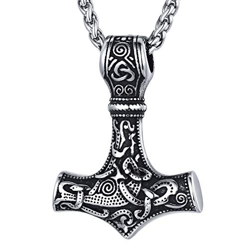 FaithHeart Mens Stainless Steel Viking Thors Hammer Pendant Necklace Vintage Nordic Viking Celtic Knot Norse Vikings Amulet Necklaces Guiding Rune Jewelry -Silver FaithHeart Mens Stainless Steel Viking Thors Hammer Pendant Necklace Vintage Nordic Viking Celtic Knot Norse Vikings Amulet Necklaces Guiding Rune Jewelry -Silver
