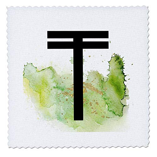3dRose Modern Image Of Green Watercolor Splash Monogram T - Quilt Squares  qs_327872_2