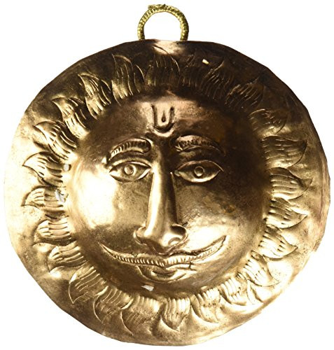 Exotic India VZF519 Embossed Brass Vastu Surya Wall Hanging, Yellow