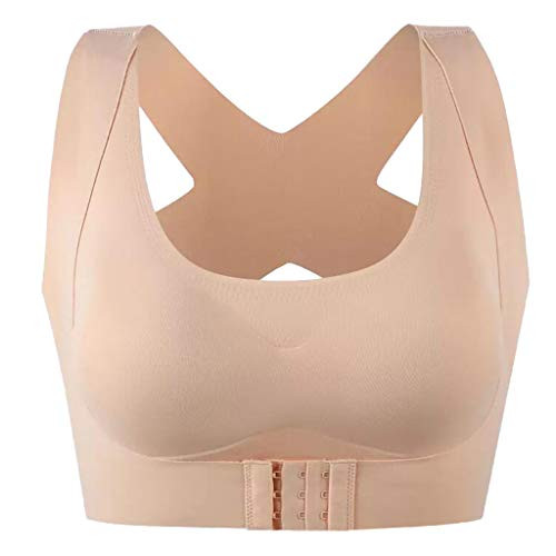 SAMCBANDU Front Closure Bras for Women Full Coverage Cross Back Support Posture Push Up Bra Everyday Bras  Skin Color Medium