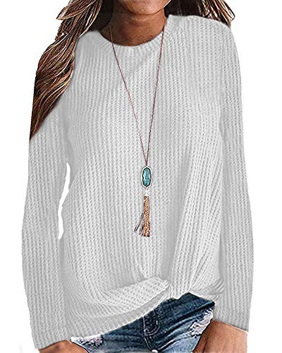 MISFAY Womens Casual Top Long Sleeve Cute Twist Knot Waffle Knit Shirts Tops  Large White