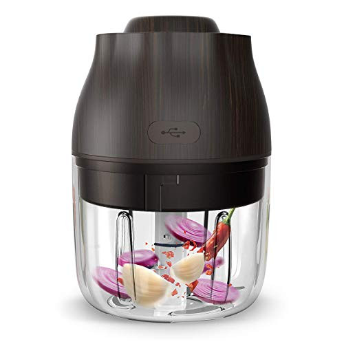 Electric Mini Garlic Chopper Northfan Wireless Portable Mini Chopper Food Processor Garlic Mincer Spice Ginger Onion Meat Nuts Vegetable Fruit Masher Blender for Food  Brown 250ml