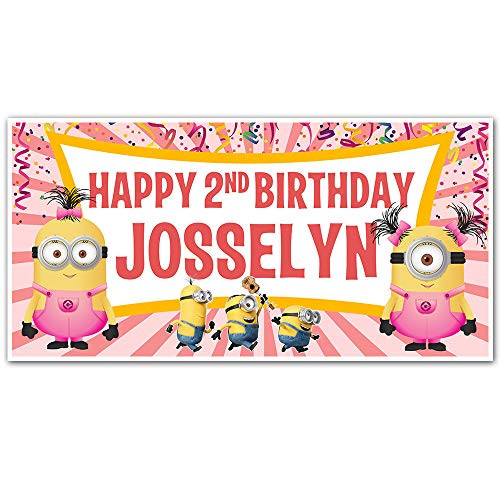 Despicable Me Minions Pink with Confetti Birthday Banner Personalized Party Decoration Backdrop