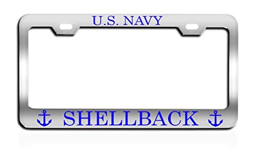 U.S. Navy Shellback Chrome Metal License Plate Frame Cover Tag Holder and Heavy Duty Shiny U.S. Navy Shellback Chrome Metal License Plate Frame Cover Tag Holder and Heavy Duty Shiny