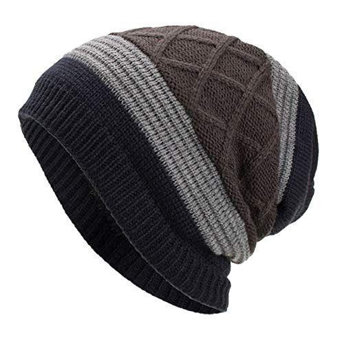 DEATU Knit Beanie for Women  and  Men Warm Baggy Weave Crochet Winter Wool Knit Ski Beanie Skull Caps Hat C-Navy