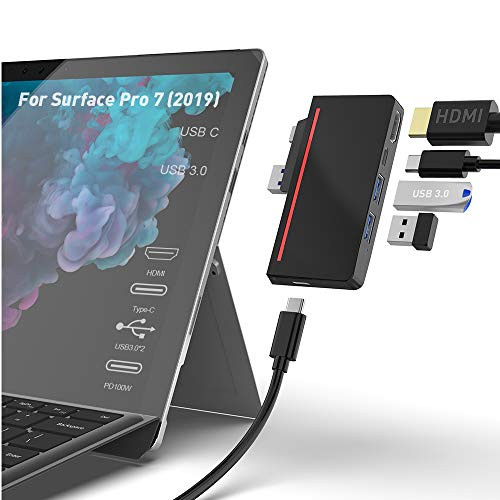 Surface Pro 7 Hub Docking Station Rocketek MS Surface Pro Dock Adapter with 4K HDMI plus  USB C PD Charging  plus 2 Port USB 3.0 plus 100W PD Charging Port Converter Combo Adaptor for Surface Pro 2019 Accessories