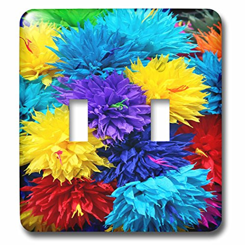 3dRose LSP_62205_2 Silk Flowers in Turquoise Red Yellow N Purple Double Toggle Switch, Multicolored
