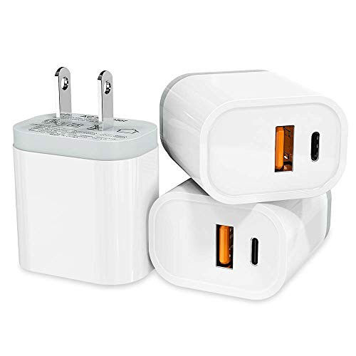 Dual USB Fast Charger UNISAME 3Pack 18W USB C Fast Charging PD Charger for iPhone 12 12 Mini 12 Pro Max iPhone 11 Pro Max iPad Pro Samsung Glaxy S20 S10 Note 20 10 LG Moto Google Pixel