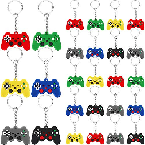 36 Pieces Video Game Controller Keychains Game Controller Handle Key Ring Video Game Keychain Pendant for Video Game Party Favors Birthday Baby Shower Child Present 6 Colors