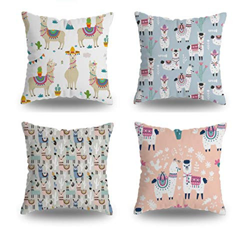 Emvency Set of 4 Throw Pillow Covers 18x18 Inches Decorative Cushion Alpaca with Llama Green Cactus and Creative Childish Great Cute Lama Polyester Pillow Cases Square Pillocases for Bed Sofa Emvency Set of 4 Throw Pillow Covers 18x18 Inches Decorative Cushion Alpaca with Llama Green Cactus and Creative Childish Great Cute Lama Polyester Pillow Cases Square Pillocases for Bed Sofa