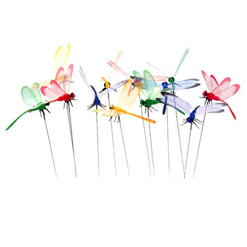 24 Pcs Dragonfly Stakes Dragonflies On Sticks 3D Artificial Dragonfly Patio Garden Decor Yard Planter Colorful Whimsical Dragonfly Ornaments Plant Stems for Flower Pot Dragonfly Party Supplies Crafts