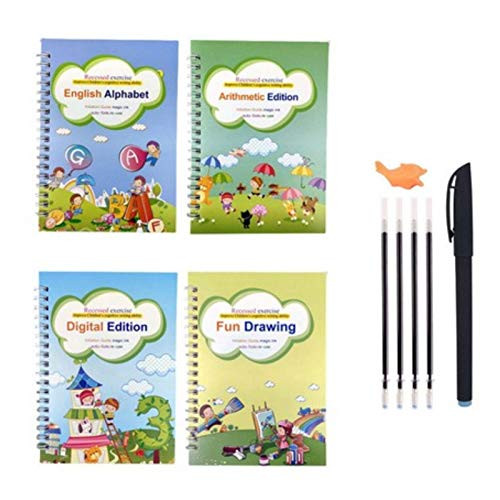 FEBUD Handwriting Copybook Set Reusable Magic Practice Copybook Magic Practice Copybook for Children English Magic Practice Copybook for Preschoolers with Pen