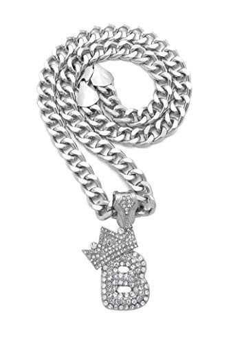 BLINGFACTORY Hip Hop White Gold PT Iced Alphabet Bubble Letter Crowned B Pendant  and  18 inch  Cuban Choker Chain Bling Necklace