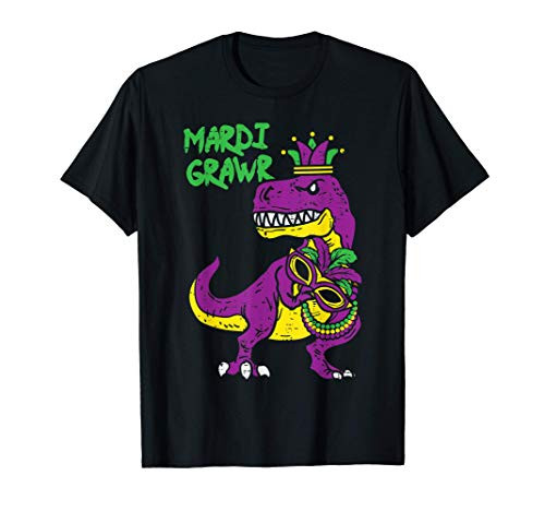 Mardi Grawr T-Rex Dinosaur Dino Kids Mardi Gras Boys Gift T-Shirt