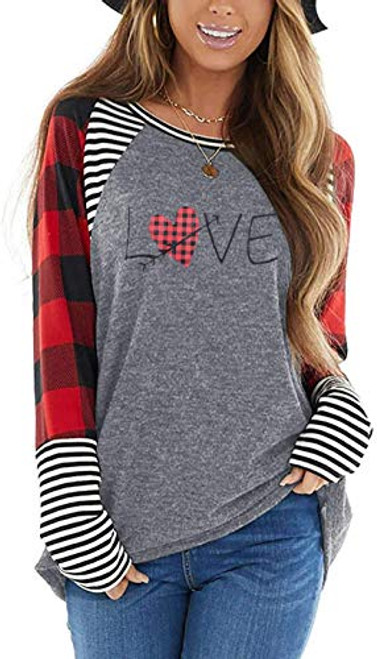 Valentines Day T Shirt Valentines Day Love Heart Tee Shirts for Women Valentines Day Raglans T-Shirts  Grey XL Valentines Day T Shirt Valentines Day Love Heart Tee Shirts for Women Valentines Day Raglans T-Shirts  Grey XL