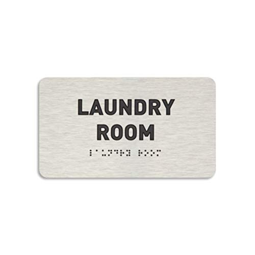 Laundry Room Sign - ADA Compliant Utility Sign Raised Letters Grade 2 Braille TCO Inspection Certified Install Ready Brushed Aluminum  7W x 4H