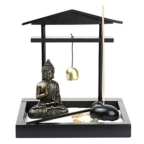 Mini Zen Garden Buddha Statue Incense Sticks Burner Holder with Glass Tealight Candle  House-15x14x13cm