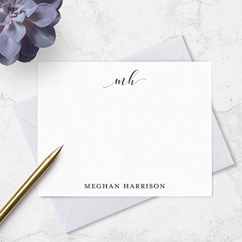 Monogrammed Stationery Set Personalized with Full Name - Boxed Note Card Set - Choose Ink and Envelope Colors