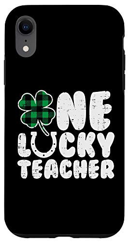 iPhone XR One Lucky Teacher Plaid Shamrock Clover St Patricks Day Gift Case