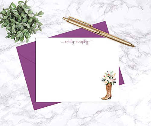 Rustic Stationary Set Cowboy Boots Note Cards Personalized Stationery Cards and Envelopes Flat A2 Choose your Quantity Ink and Envelope Color Bridesmaid Proposal Gifts Country Stationary Cards