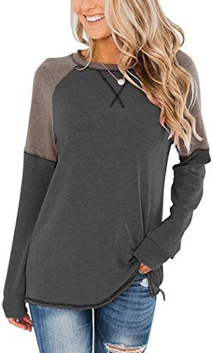 TODOLOR Womens Long Sleeve Tunic Tops Round Neck Shirts Casual Color Block Blouses  XLCharcoal