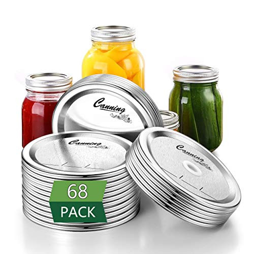 68-Count Regular Mouth Canning Lids for Ball Kerr Jars - Split-Type Metal Mason Jar Lids for Canning - Food Grade Material 100 percent Fit  and  Airtight for Regular Mouth Jars