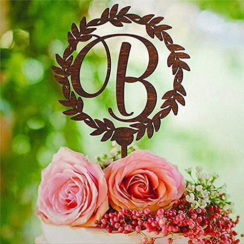 Wedding Cake Topper B Custom Initial Cake Topper Gold Monogram Wreath Cake Topper Personalized Cake Topper Wood Letter B Single Letter Cake Cake Topper