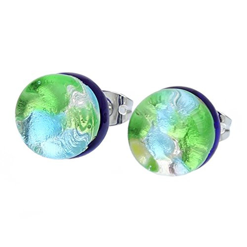 GlassOfVenice Murano Glass Venetian Reflections Round Stud Earrings - Silver Meadow