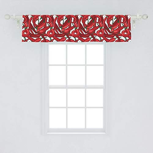 Ambesonne Peppers Window Valance Pattern of Chili Peppers with Dotted Background Vegan Spicy Food Theme Curtain Valance for Kitchen Bedroom Decor with Rod Pocket 54 inch  X 12 inch  Vermilion Green