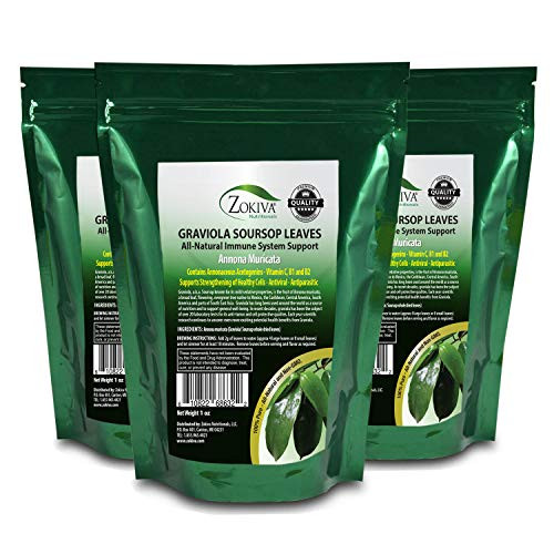 Zokiva Nutritionals - Soursop Leaves Hojas De Guanabana 1 oz x 3 Pack of Graviola Leaves for Tea - A Natural Caffeine - Free Bioavailable Superfood Rich in Powerful Antioxidants - in Zip Pouch