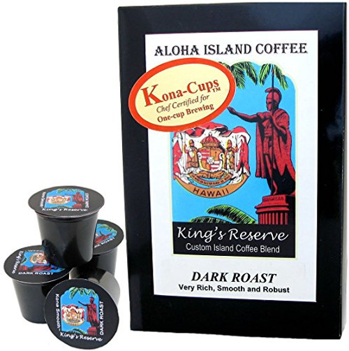 Kings Reserve Kona Hawaiian Coffee Blend single-serve cups for use with Single Serve Cup brewing systems Dark Roast Box of 12 single-serve cups Kings Reserve Kona Hawaiian Coffee Blend single-serve cups for use with Single Serve Cup brewing systems Dark Roast Box of 12 single-serve cups