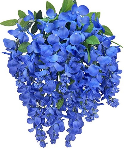 Admired By Nature Artificial Wisteria Long Hanging Bush Flowers - 15 Stems For Home, Wedding, Restaurant and Office Decoration Arrangement, Periwinkle