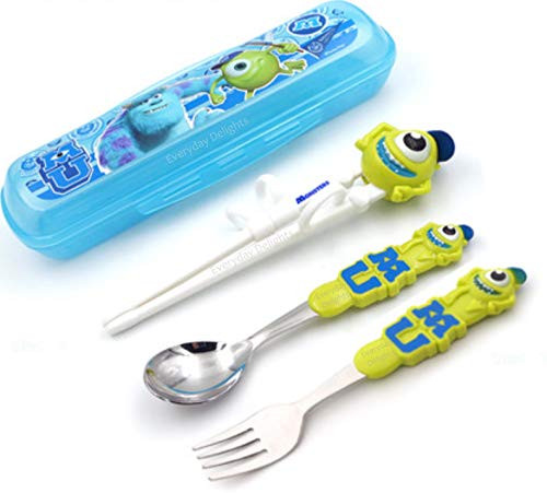 Disney Monster University Mike Fork Spoon Training Chopsticks Flatware Utensil Cutlery Dinnerware Tableware Set with Case 4 pieces