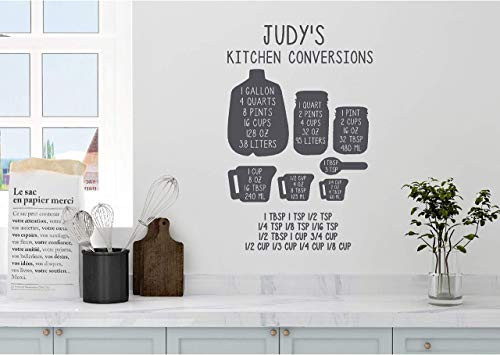 Personalized Custom Name Kitchen Conversion Measuring Cup Chart Wall Decal Sticker Customized Choose Size Color Vinyl Home Baking Cooking