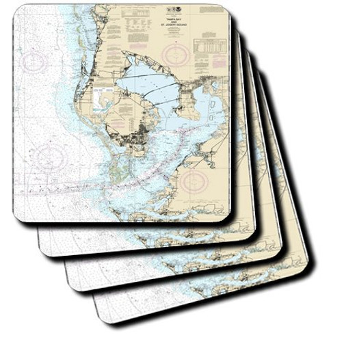 3dRose Print of Nautical Map Of Tampa Bay  - Ceramic Tile Coasters, set of 4 (cst_214251_3)