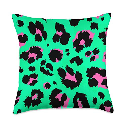 Animal Patterns  and  Leopard Prints Vintage Gifts Green Cheetah Pattern Leopard Print   1980s Vintage Style Throw Pillow 18x18 Multicolor