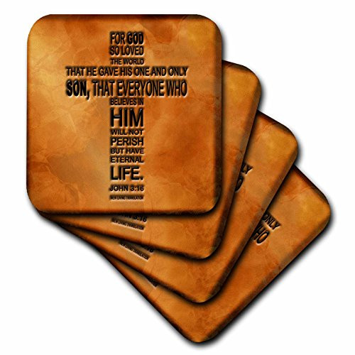 3dRose cst_29092_3 John 3 16 Bible Verse Embossed on a Copper Background Ceramic Tile Coasters (Set of 4)