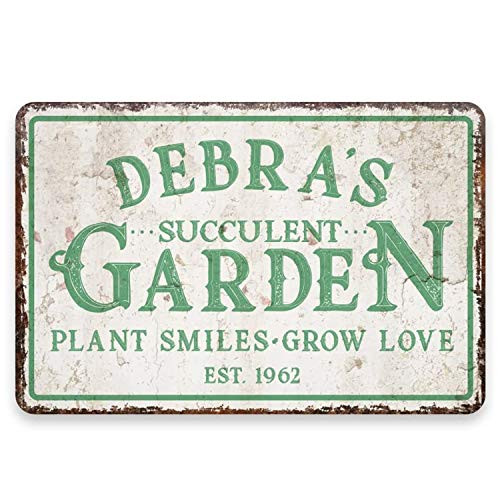 INNAPER Personalized Vintage Distressed Look Succulent Garden Metal Room Sign Custom Decor