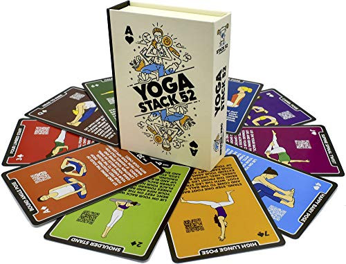 Stack 52 Yoga Exercise Cards  Designed by Certified Yoga Instructor. Video Instructions Included. Beginner to Advanced Poses and Asana Workout Games. Improve Fitness and Flexibility.  Base Deck