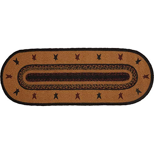 VHC Brands Primitive Tabletop Kitchen Settlement Star Jute Stenciled Oval 13x36 Runner Mustard Tan Yellow VHC Brands Primitive Tabletop Kitchen Settlement Star Jute Stenciled Oval 13x36 Runner Mustard Tan Yellow