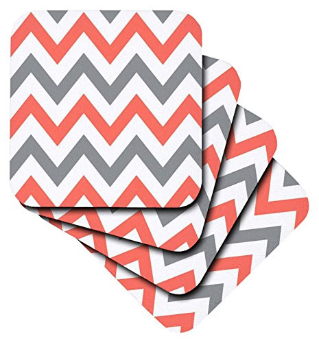 3dRose Coral, Gray and White Chevron - Ceramic Tile Coasters, Set of 4 (cst_164005_3)