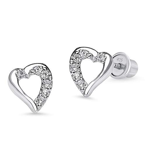 925 Sterling Silver Rhodium Plated Open Heart Cubic Zirconia Screwback Baby Girls Earrings 925 Sterling Silver Rhodium Plated Open Heart Cubic Zirconia Screwback Baby Girls Earrings