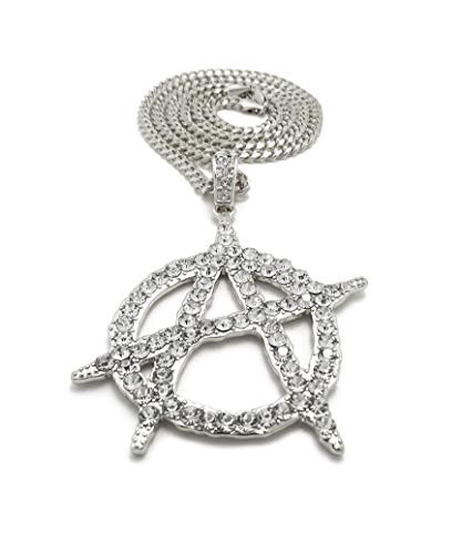 Hip HOP Silver PT Anarchy Pendant  and  3mm 24 inch  Cuban Chain Bling Necklace